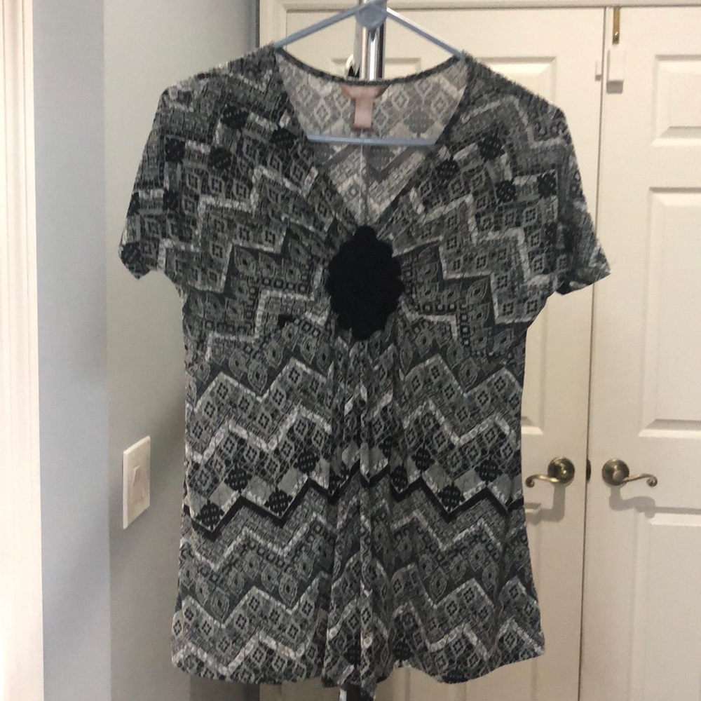 Black, grey and white blouse